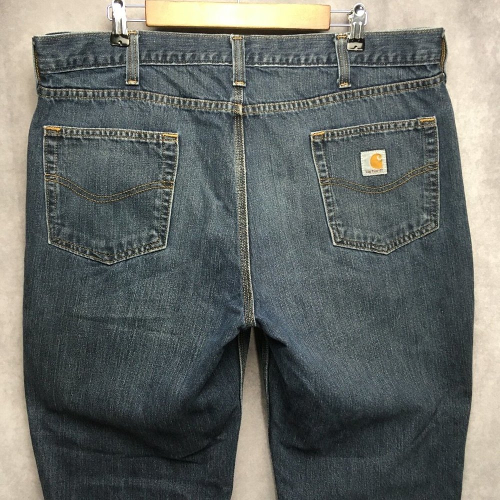 Carhartt Men Jeans 40x32 Relaxed Fit Cotton Poly Blue Denim Work Pants Cuff Wear